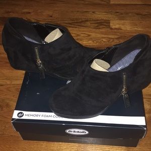 Black Memory Foam Wedge Booties Dr Scholls